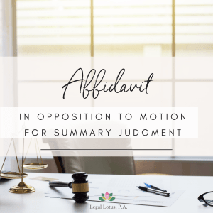 Take on a Motion for Summary Judgment with our Affidavit template. Comes with additional resources like workbook-style PDF and Florida court details.