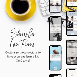 Save time and keep your marketing consistent with your brand. These Canva templates are for lawyers, judges, law firms to use for a clean and professional Stories feed.